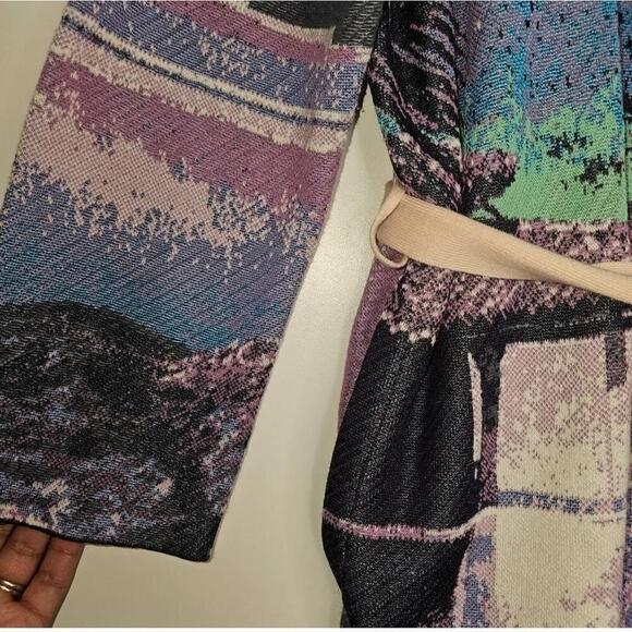 NWT Anthropologie Sunset Fringe Belted Cardigan Blanket Jacket MP - Picture 3 of 11